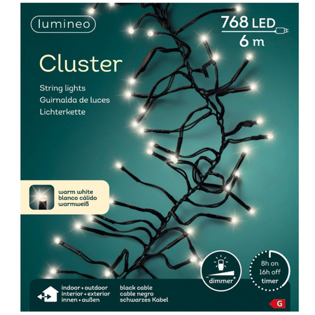 Clusterverlichting warm wit buiten 768 lampjes 600 cm inclusief timer en dimmer