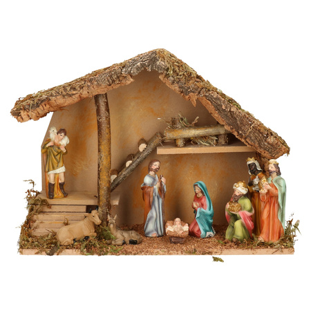 Nativity scene with 9x pcs figures - 39 x 19 x 28 cm