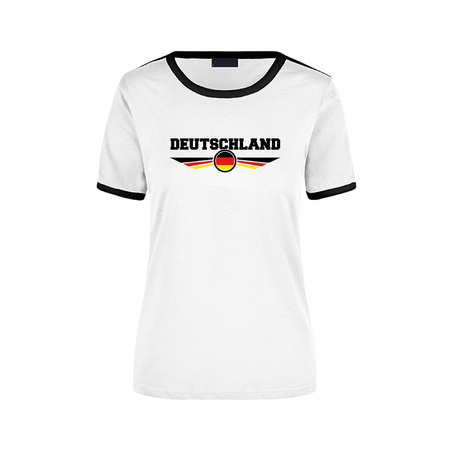 Deutschland wit / zwart ringer landen t-shirt logo met vlag Duitsland voor dames
