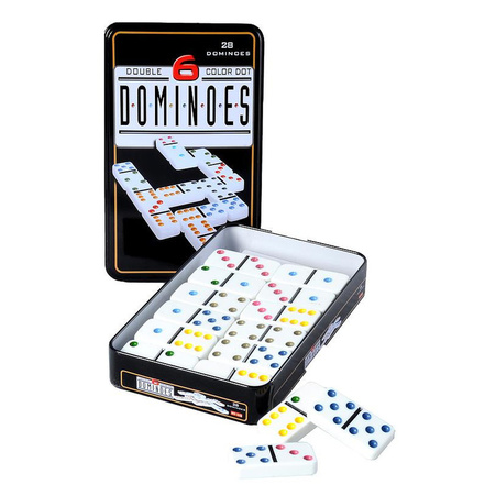 Domino game double 6 in tin can with 28x stones