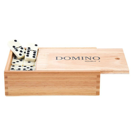 Domino spel dubbel/double 9 in houten doos 55x stenen