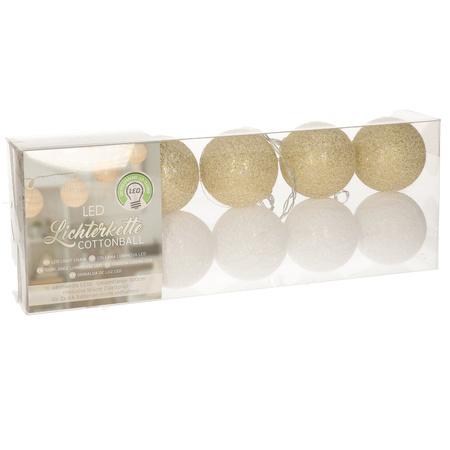 Party lights cotton balls lightrope white/gold 300 cm