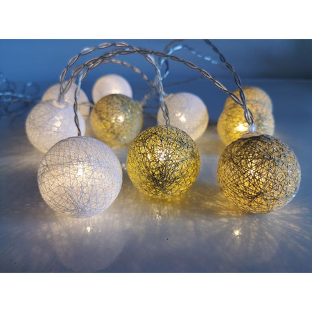 Party lights cotton balls lightrope white/gold 300 cm