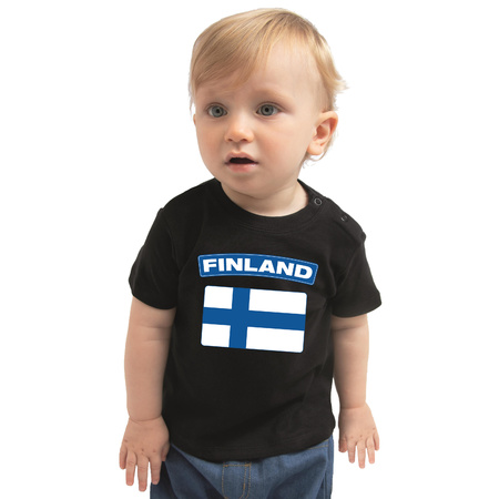 Finland present t-shirt with flag black for babys