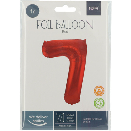 Folie ballon van cijfer 7 in het rood 86 cm