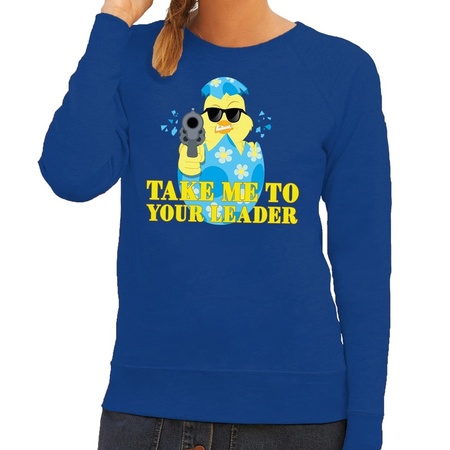 Fout paas sweater blauw take me to your leader voor dames