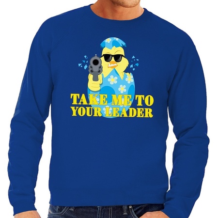 Fout paas sweater blauw take me to your leader voor heren