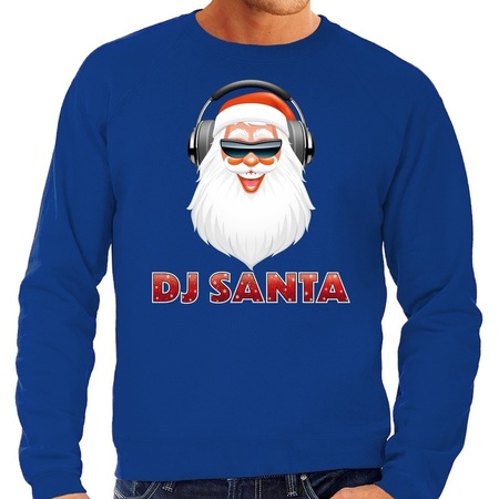 Christmas sweater DJ Santa with headphones blue for men