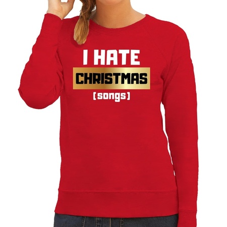 Foute Kersttrui I hate Christmas songs rood voor dames