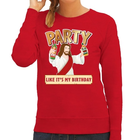 Foute kersttrui / sweater Party like its my birthday rood dames