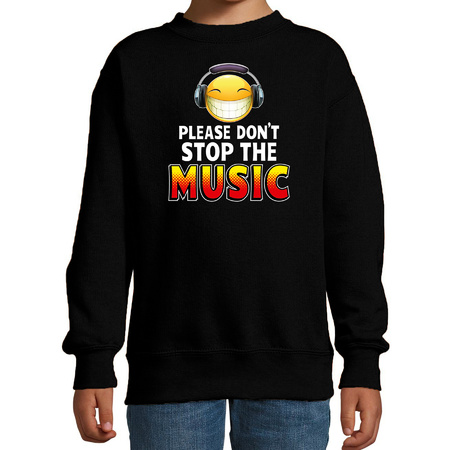 Funny emoticon sweater Please dont stop the music zwart kids