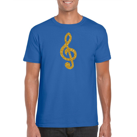 Gouden muziek noot G-sleutel / muziek feest t-shirt / kleding blauw heren