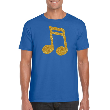 Gouden muziek noot / muziek feest t-shirt / kleding blauw heren