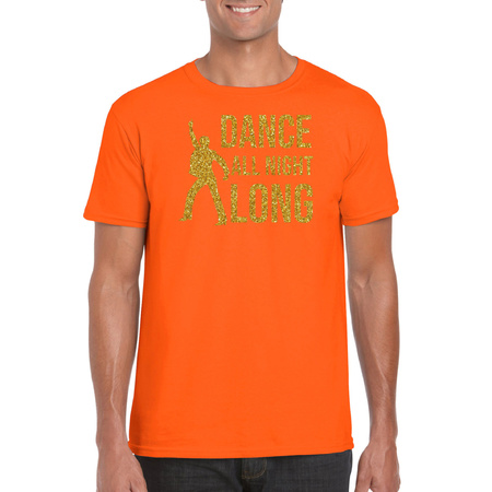 Gouden muziek t-shirt / shirt Dance all night long oranje heren