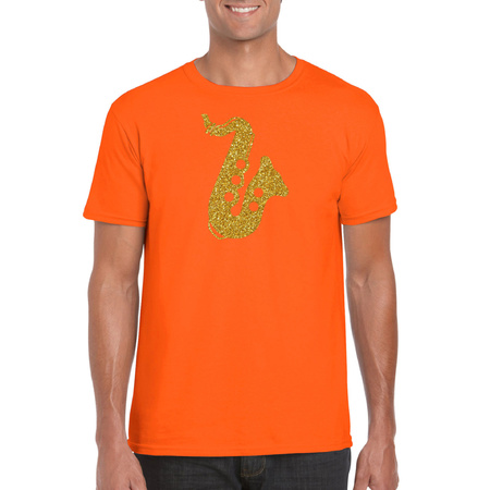 Golden saxophone / music t-shirt orange for men