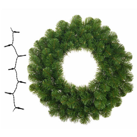 Green christmas pine wreath 45 cm with clear white lights