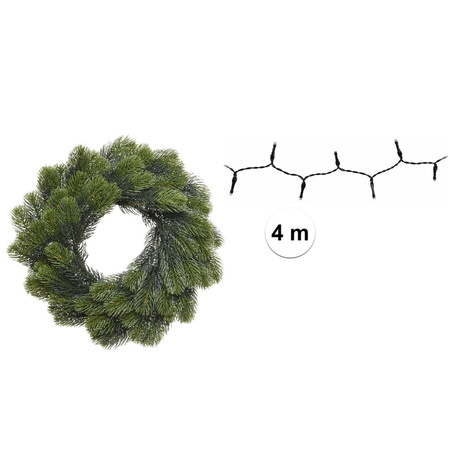 Green christmas pine wreath 50 cm with clear white lights