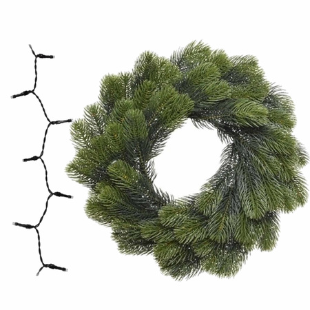 Green christmas pine wreath 50 cm with 50 warm white lights