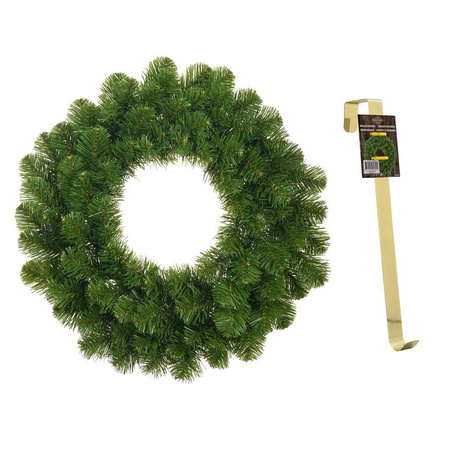 Groene kerstkransen/deurkransen 45 cm met gouden hanger