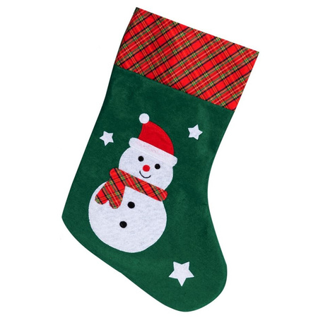 Green christmas stockings with snowman 45 cm