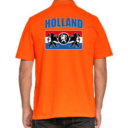 Plus size orange supporter poloshirt Holland with dutch flag and lions for men