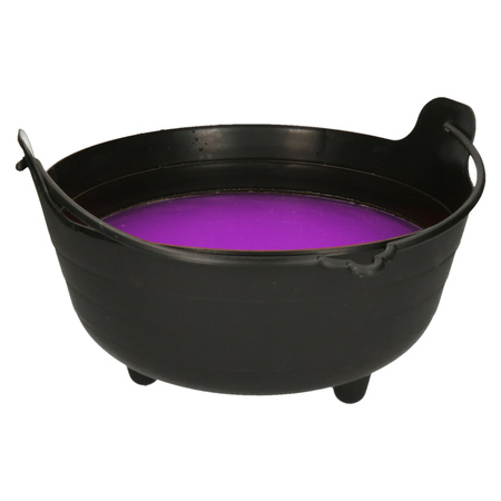 Halloween witch cauldron/cooking pot black - 28 cm - incl. purple color powder