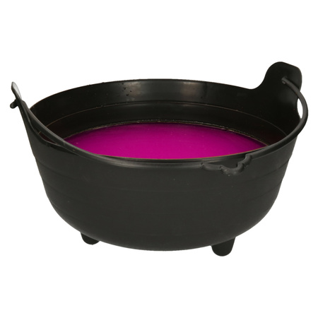Halloween witch cauldron/cooking pot black - 28 cm - incl. pink color powder