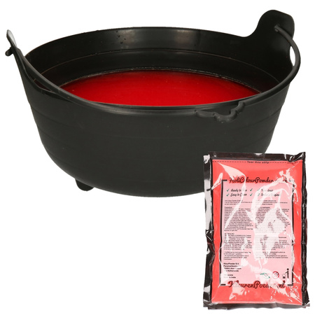Halloween witch cauldron/cooking pot black - 37 cm - incl. red color powder