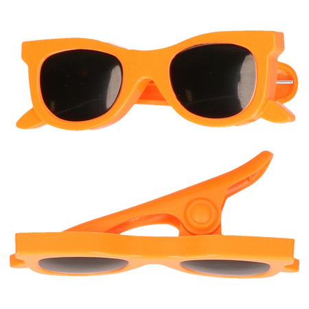 Towel clip/towel pegs - orange sunglasses - 2x - plastic