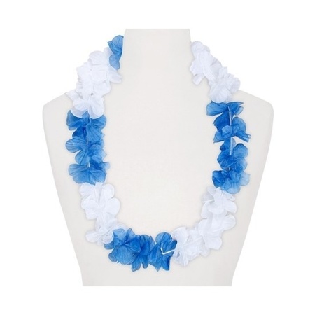Feestartikelen hawaii bloemen krans wit/blauw