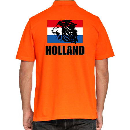 Orange supporter poloshirt Holland with lion and dutch flag for men