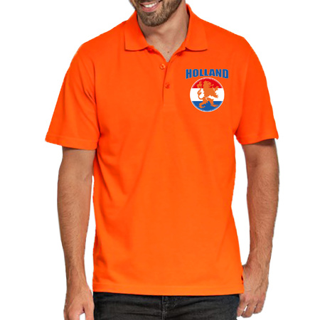 Orange supporter poloshirt Holland with orange lion on chest for men