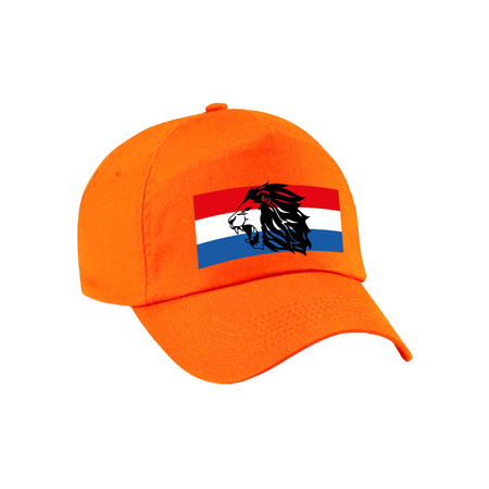 Orange supporter fan cap with Dutch flag and lion print for children