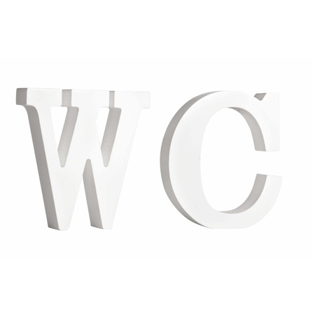 Houten deco hobby letters - 2x losse witte letters om het woord WC te maken
