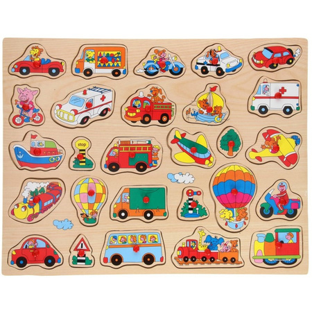Wooden buttons / studs puzzle vehicles themed 45 x 35 cm toys