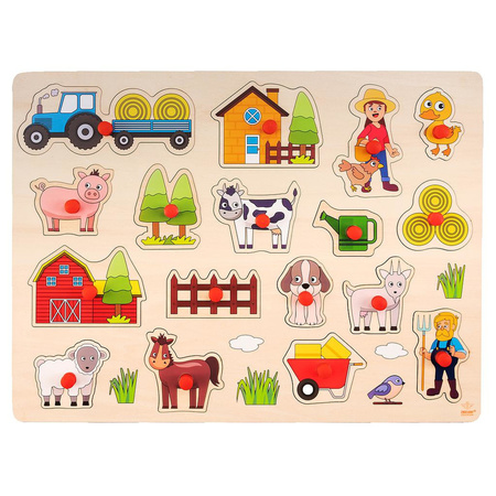 Wooden buttons/studs toy puzzle farm theme 40 x 30 cm