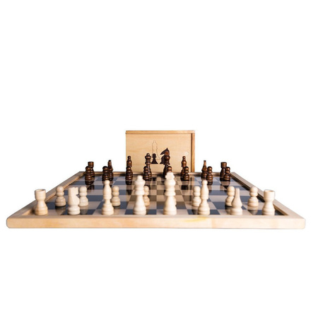 Houten schaakbord/dambord 40 x 40 cm met schaakstukken in opbergkistje 