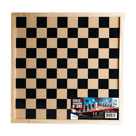 Houten schaakbord/dambord 40 x 40 cm met schaakstukken in opbergkistje 