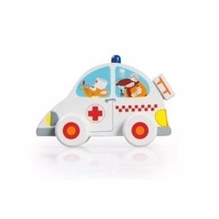 Wooden toys white ambulance 10 cm