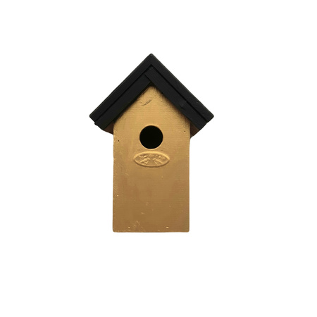Wooden birdhouse 22 cm with 2x tubes of paint black/gold