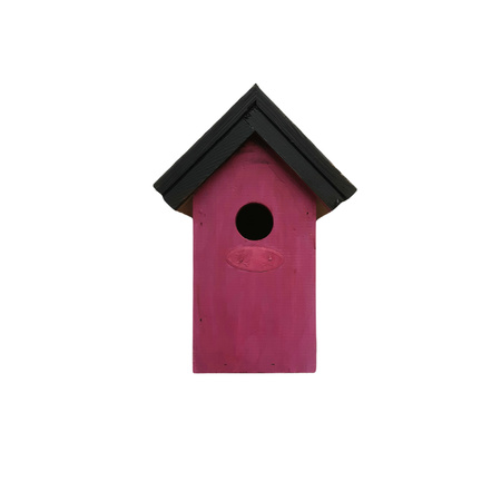 Wooden birdhouse 22 cm with 2x tubes of paint black/pink