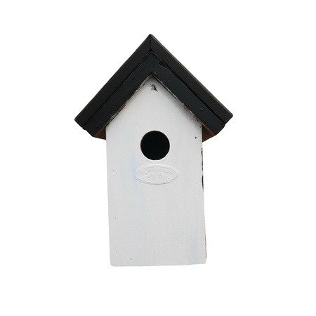 Wooden birdhouse 22 cm with 2x tubes of paint black/white
