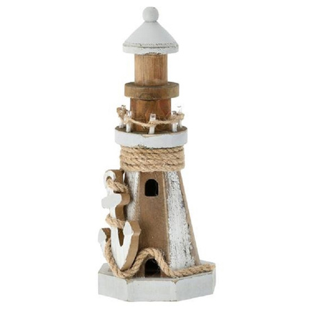 Wooden lighthouse statue with LED lights 25 cm nautical accessories