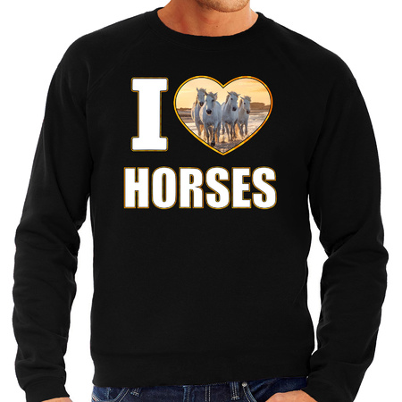 I love horses sweater / trui met dieren foto van een wit paard zwart voor heren