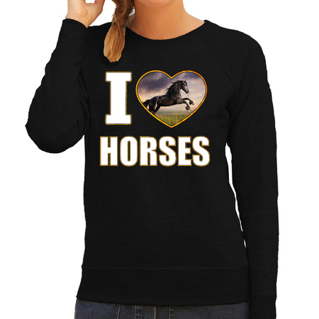 I love horses sweater with black horse photo black for women