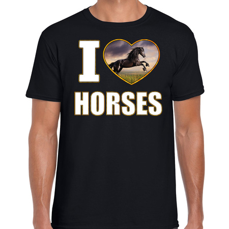 I love horses t-shirt with black horse photo black for men