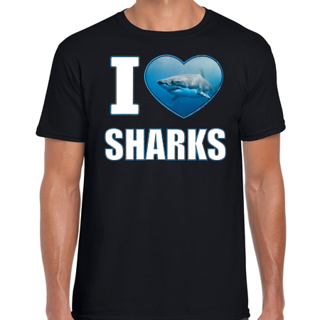 I love sharks t-shirt with shark photo black for men
