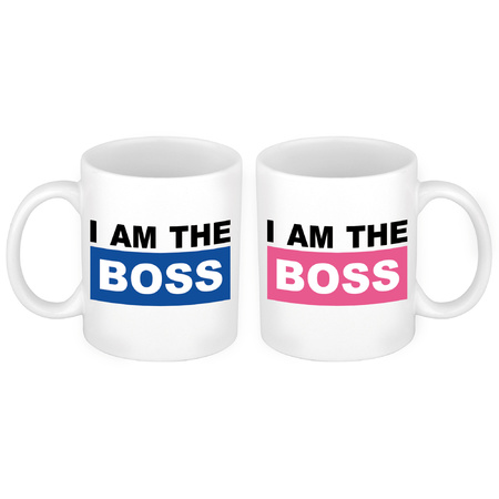I'm the Boss mok roze en blauw - Bruiloft huwelijks koppel cadeau