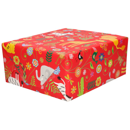  Wrapping paper red with zoo animals 200 x 70 cm