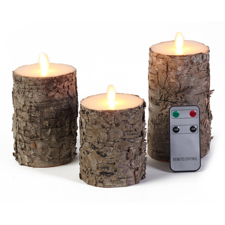 Luxury candle set 3 burk wood LED candles with remote control